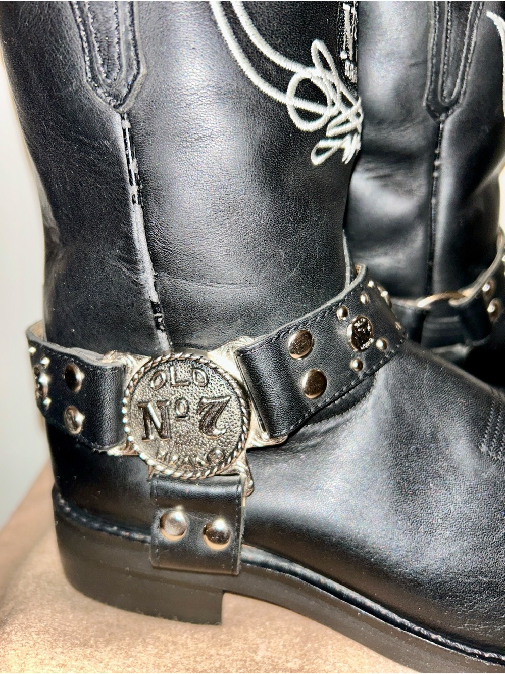 Jack Daniel's Old No. 7 Black Leather Harness Cowboy Boots. Vintage, size 9EE - Picture 6 of 15